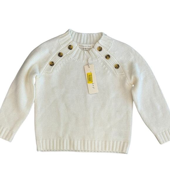 Copper Key Other - Copper Key Girls Cream Button Shoulder Knit Sweater Size 4 NWT
